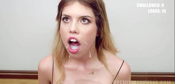 PremiumBukkake - Macarena Lewis swallows 56 huge mouthful cumshots